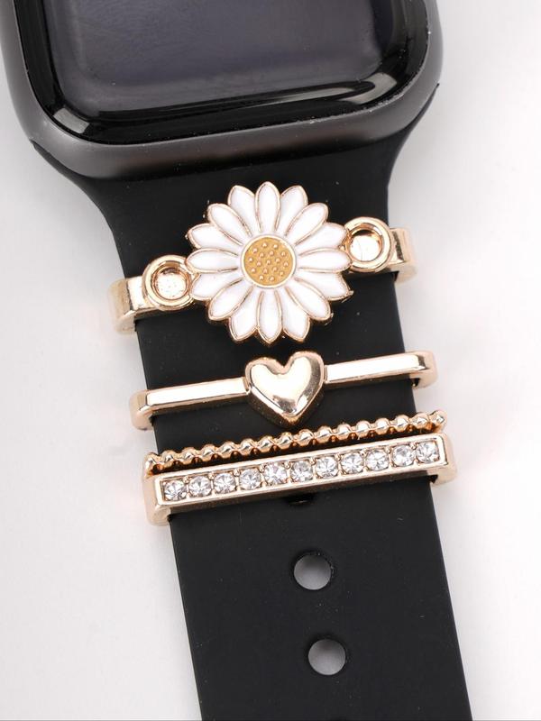 Flower & Heart Design Watch Band Charm Decoration Ring, Watch Band Accessories for Women & Girls, Watch Accessories for Birthday Gift（No strap）