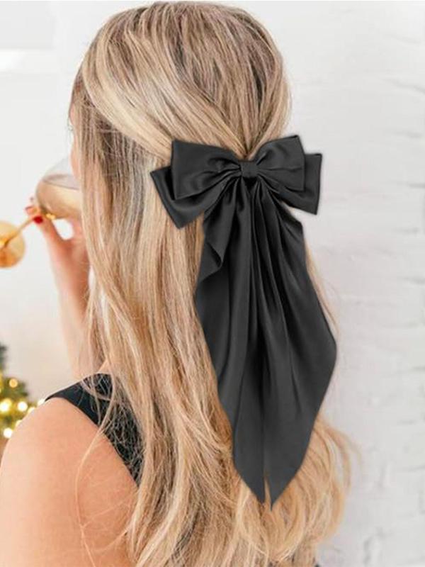 Solid Color Bow Decor Hair Clip, Cute Hair Accessories for Women & Girls, Minimalist Headwear Suitable for Thick Hair