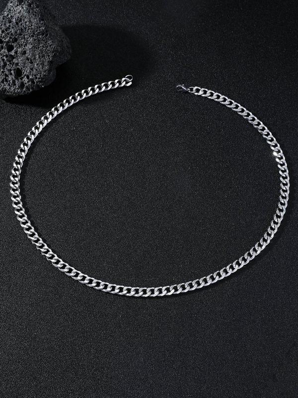 Men's Simple Stainless Steel Matching Necklace, Cuban Link Chain Necklace, Casual Versatile Grunge Mens Jewelry As Gift for Boy, Fashion Accessories for Wear, Fall Outfits, Fall Freshness