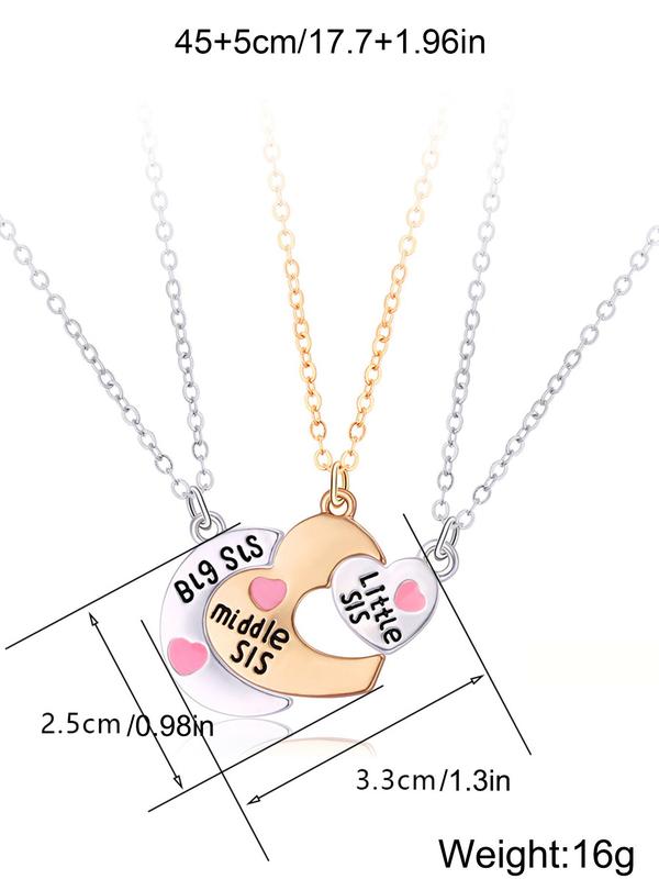 Women's Elegant Heart Charm Pendant Necklaces, 2 Counts set Fashion Matching Necklaces for Mother & Daughter for Party, Daily Decor, Trendy All-match Exquisite Jewelry As Birthday Gift