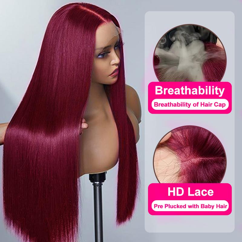 99j Burgundy Colored Lace Front Wig 200% Density 13X6 HD Lace Frontal Human Hair Wigs For Woman  Red Colored 13x4 Straight Lace Front Wig Pre Plucked