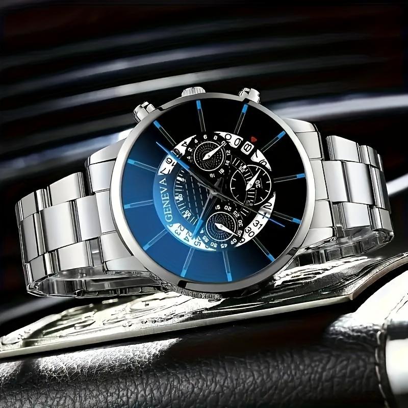 2 PCs Exquisite Men's Quartz Watch and Fashion Stainless Steel Watch Bracelet-Stylish, Durable, Perfect Gift for Valentine's Day, Father's Day Or Any Special Occasion