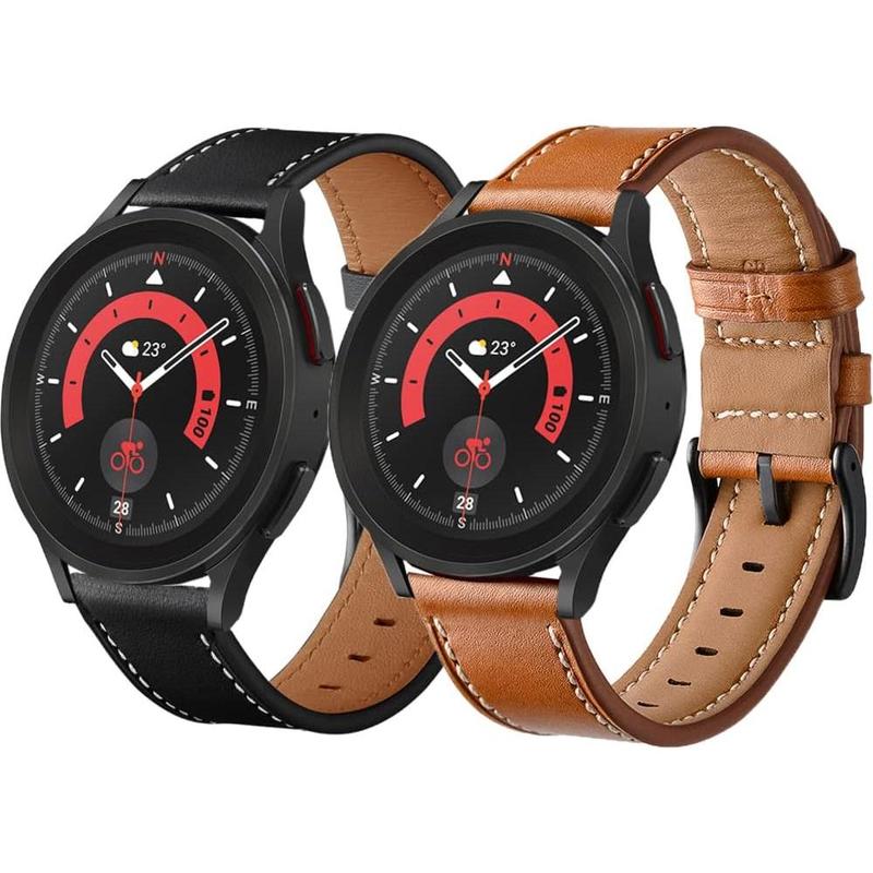 Olytop leather bands for Galaxy Watch 7 6 4 classic 47mm 46mm 43mm 42mm Watch 5 pro 45mm bands, samsung Galaxy Watch 6 5 4 acitve 2 bands 44mm 40mm, 20mm wristband replacement strap men, black + Brown