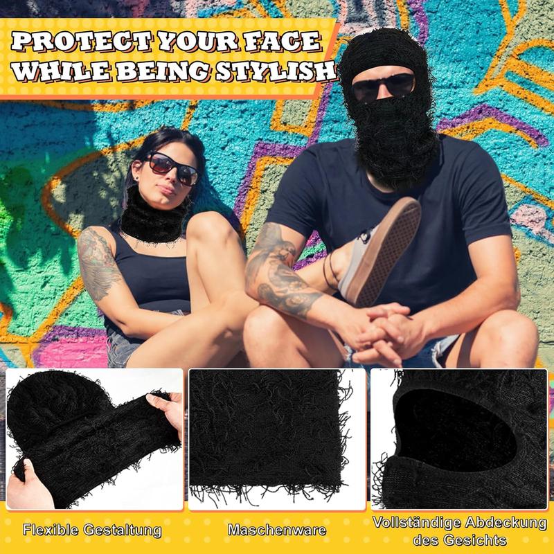 2 Pack Distressed Balaclava Ski Mask Shiesty Yeat Knitted Balaclava Full Face Ski Mask Fuzzy Ski Mask for Cold Weather