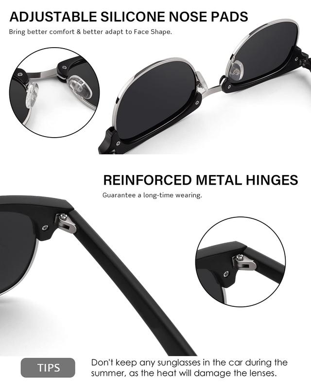 Classic Horn Rimmed Semi Rimless Polarized Sunglasses for Men Women GQO6