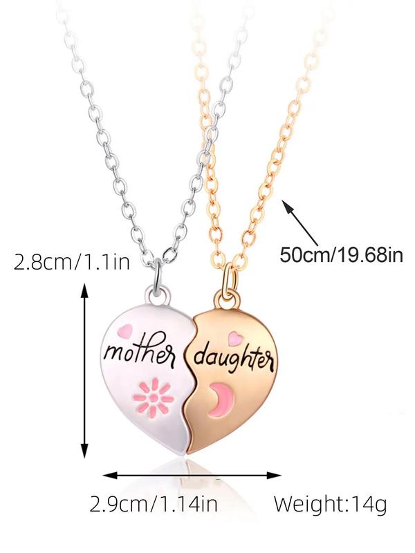 Women's Elegant Heart Charm Pendant Necklaces, 2 Counts set Fashion Matching Necklaces for Mother & Daughter for Party, Daily Decor, Trendy All-match Exquisite Jewelry As Birthday Gift