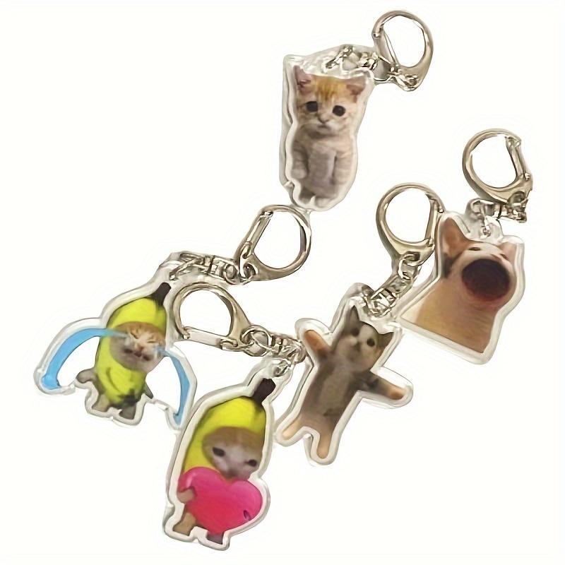 Cute Cat Design Keychain, 7 Counts set Funny Cute Cat Keychain, Keychain Phone Pendant, Bag Charm, Car Interior Decorative Accessories