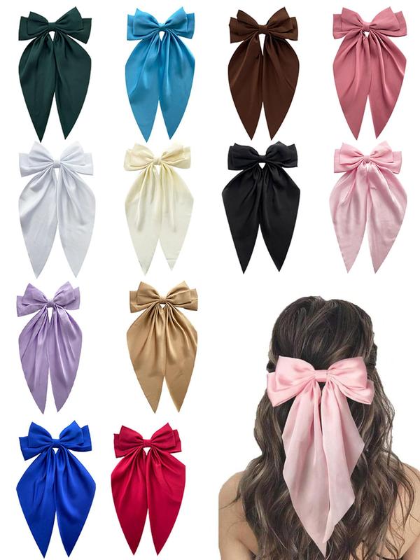 Solid Color Bow Decor Hair Clip, Cute Hair Accessories for Women & Girls, Minimalist Headwear Suitable for Thick Hair