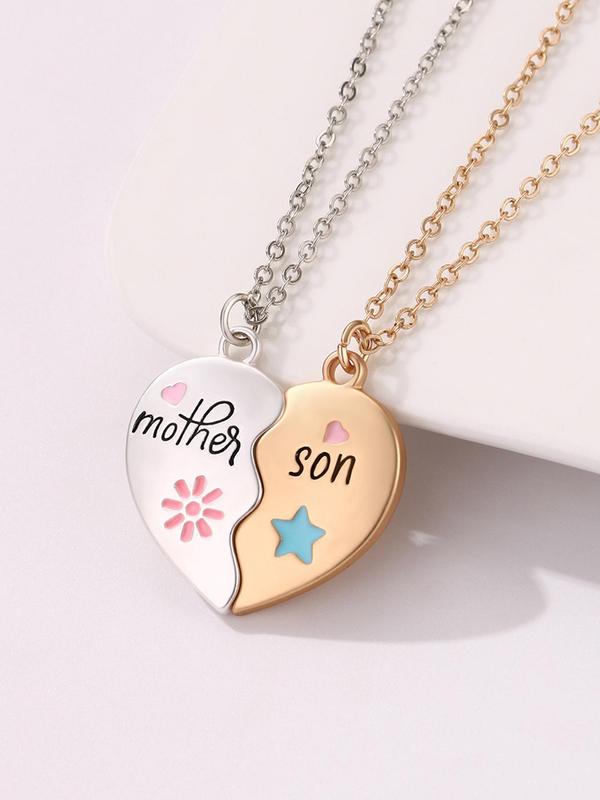 Women's Elegant Heart Charm Pendant Necklaces, 2 Counts set Fashion Matching Necklaces for Mother & Daughter for Party, Daily Decor, Trendy All-match Exquisite Jewelry As Birthday Gift