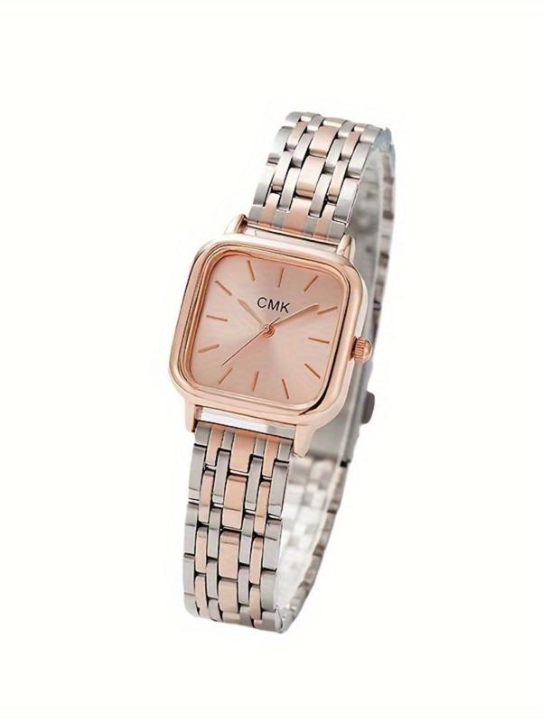 Women's Elegant Geometric Dial Quartz Watch, Fashionable Stainless Steel Strap Wristwatch for Women & Girls, Trendy All-match Watch for Birthday Gift without Box