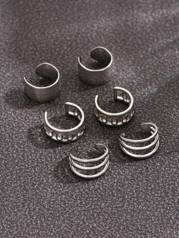 6pcs set Simple Multi-layer Hollow out C-type Earrings,  Stainless Steel Non Pierced Ear Bone Clip, Elegant All-match Fashion Accessories for Daily Wear