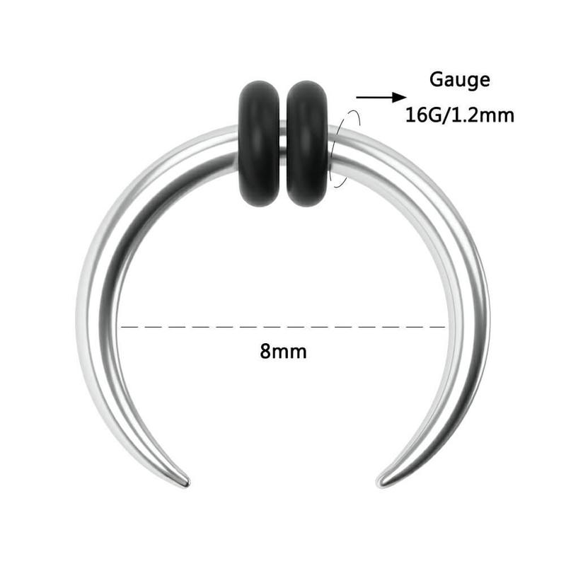 Oufer Stainless Steel Stretch Horseshoe Pincher Septum Earlobe Piercing Ring, Multiple Gauges, 16G 14G 12G 10G 8G, Inner Diameter 8mm 10mm, Unisex, Moon