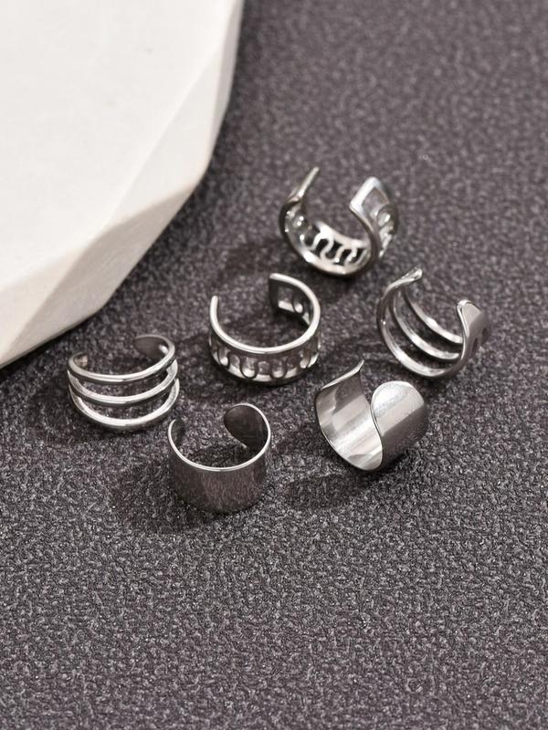 6pcs set Simple Multi-layer Hollow out C-type Earrings,  Stainless Steel Non Pierced Ear Bone Clip, Elegant All-match Fashion Accessories for Daily Wear