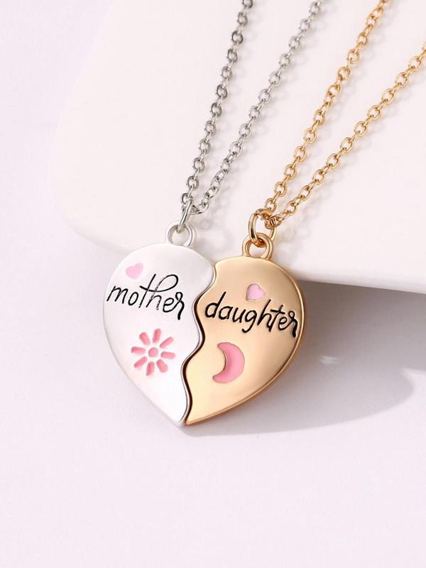 Women's Elegant Heart Charm Pendant Necklaces, 2 Counts set Fashion Matching Necklaces for Mother & Daughter for Party, Daily Decor, Trendy All-match Exquisite Jewelry As Birthday Gift