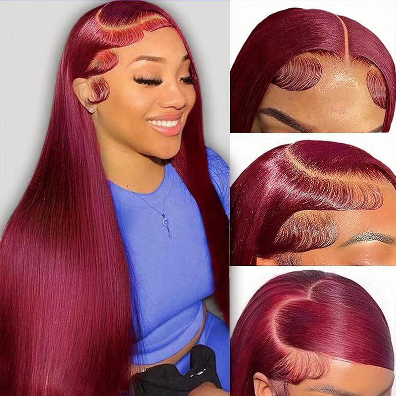 99j Burgundy Colored Lace Front Wig 200% Density 13X6 HD Lace Frontal Human Hair Wigs For Woman  Red Colored 13x4 Straight Lace Front Wig Pre Plucked