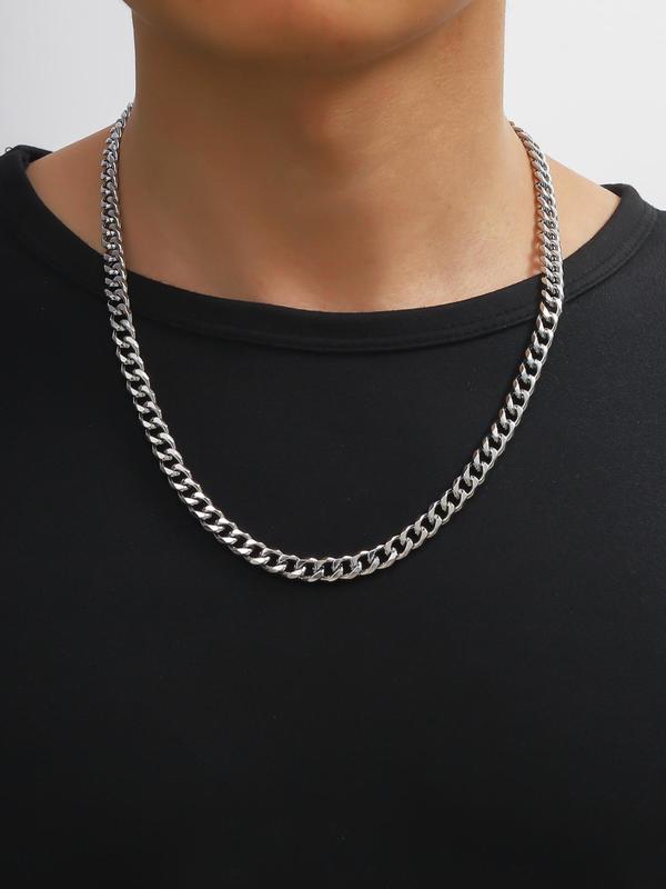 Men's Simple Stainless Steel Matching Necklace, Cuban Link Chain Necklace, Casual Versatile Grunge Mens Jewelry As Gift for Boy, Fashion Accessories for Wear, Fall Outfits, Fall Freshness