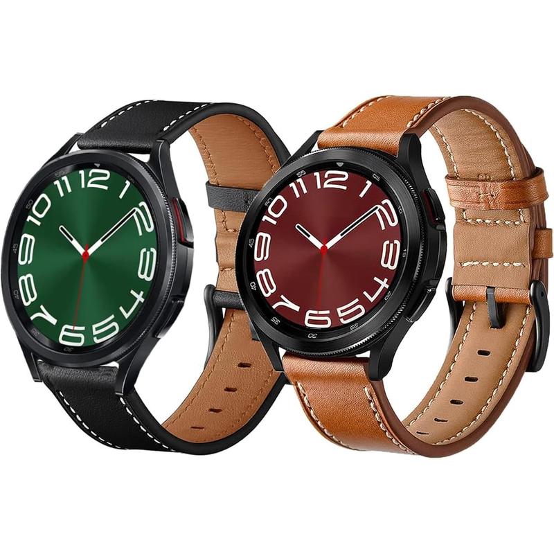 Olytop leather bands for Galaxy Watch 7 6 4 classic 47mm 46mm 43mm 42mm Watch 5 pro 45mm bands, samsung Galaxy Watch 6 5 4 acitve 2 bands 44mm 40mm, 20mm wristband replacement strap men, black + Brown