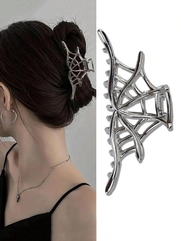 Hollow Out Spider Web Design Hair Claw Clip for Women, 2024 Trendy Casual Large Size Easy Grip Back Claw, Fashion Punk Goth Alloy Hair Accessories for Back To School