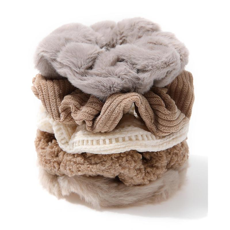 5 7PCS Furry Scrunchies Elastic Hair Scrunchies Fur Hair Ties Ponytail Holder Hair Bands Fuzzy Hair Accessories for Women and Girls