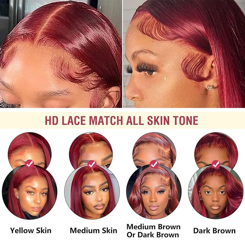 99j Burgundy Colored Lace Front Wig 200% Density 13X6 HD Lace Frontal Human Hair Wigs For Woman  Red Colored 13x4 Straight Lace Front Wig Pre Plucked