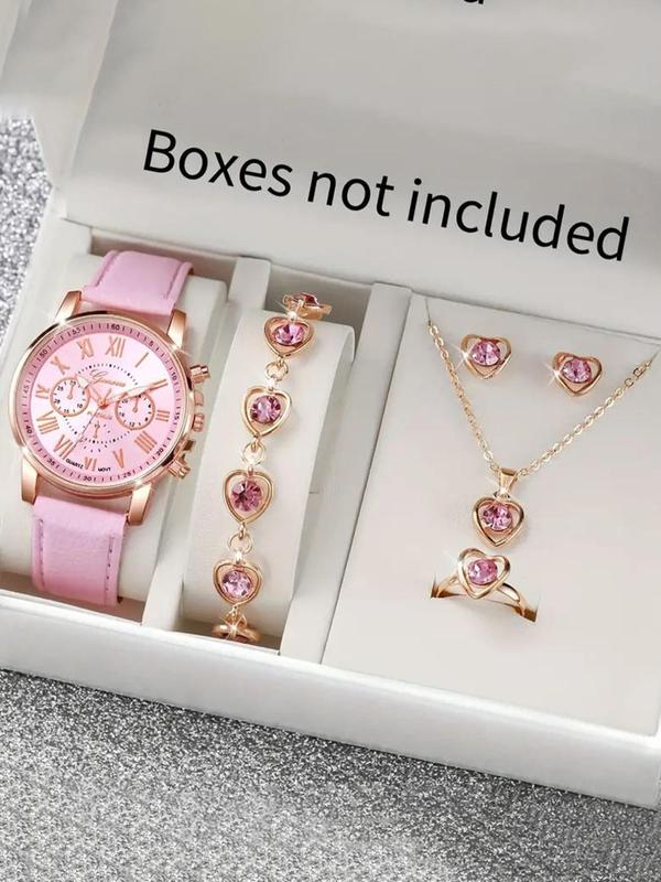 Women's Elegant Round Dial Quartz Watch & Rhinestone Decor Jewelry Set, without Box, Fashion Watch Set for Party Decor, Trendy Exquisite Watch Set for Birthday Gift