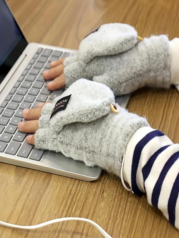 USB Rechargeable Heated Gloves & Heated Neck Warmer Set, Casual Letter Pattern Knitted Gloves & Neck Warmer, Fashion Accessories for Fall & Winter