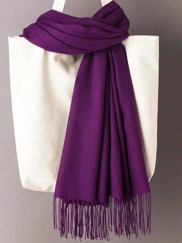 Solid Color Tassel Decor Scarf, Elegant Soft Warm Long Shawl for Women & Men, Fashion Accessories for Fall & Winter