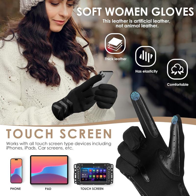 Winter Gloves for Women Touchscreen, Womens Gloves Chevron Spandex Fleece Lined, Gloves for Women Leather Anti-Slip