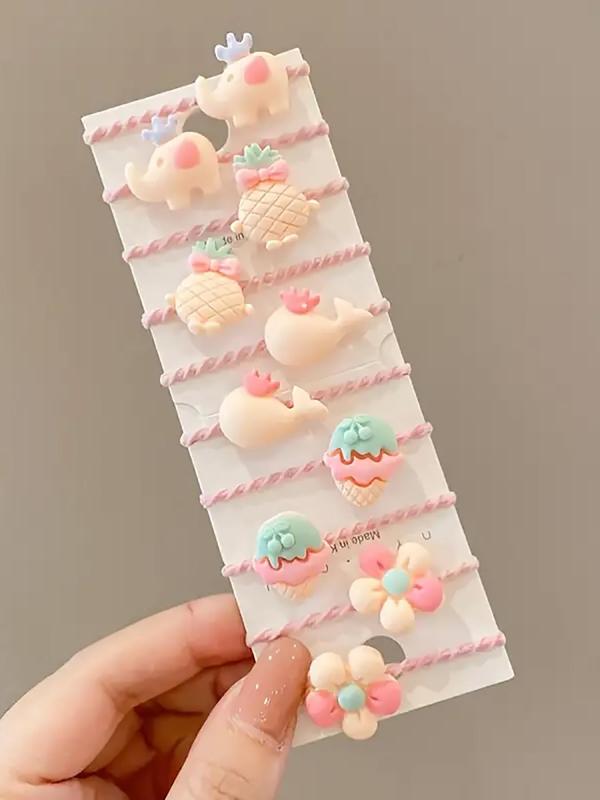 Cute Cartoon Fruit & Flower Design Hair Ties, 2024 New Style Casual Simple Hair Accessories for Women & Girls, Minimalist Headwear Suitable for Thick Hair