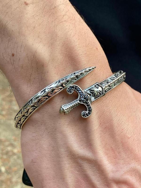 Punk Style Sword Design Rhinestone Decorated Cuff Bangle, Adjustable Bracelet for Men, Fashionable Jewelry for Party, Daily Decor, Trendy All-match & Exquisite Jewelry for Birthday Gift