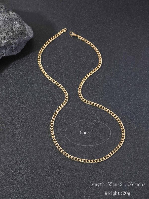 Men's Simple Stainless Steel Matching Necklace, Cuban Link Chain Necklace, Casual Versatile Grunge Mens Jewelry As Gift for Boy, Fashion Accessories for Wear, Fall Outfits, Fall Freshness