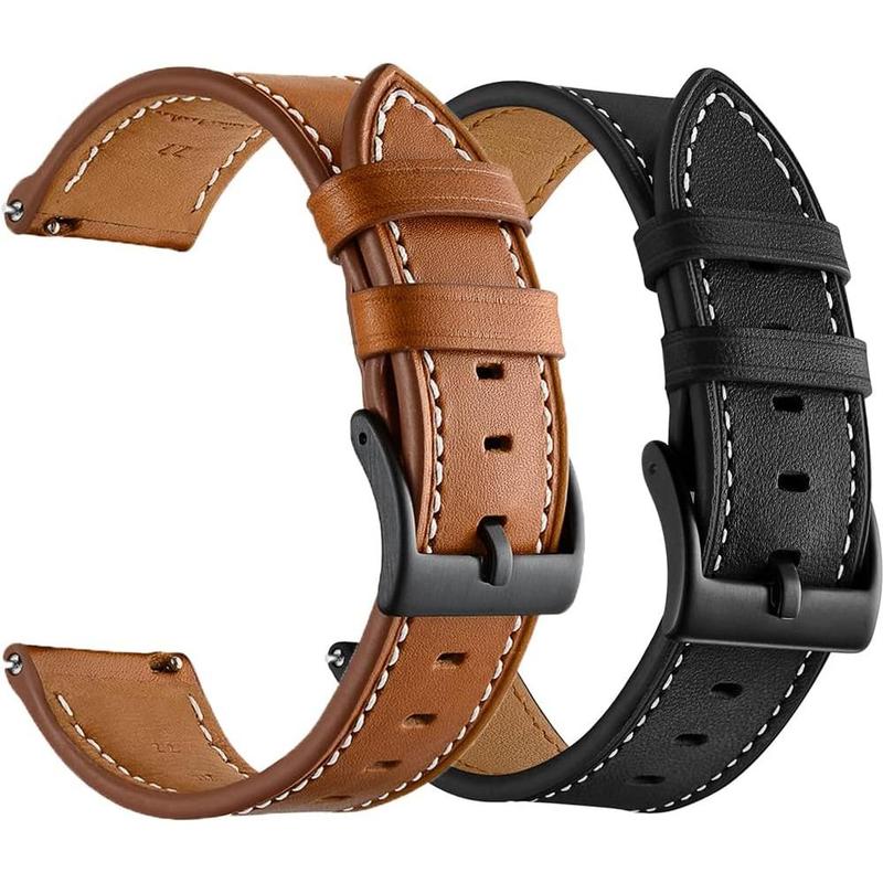 Olytop leather bands for Galaxy Watch 7 6 4 classic 47mm 46mm 43mm 42mm Watch 5 pro 45mm bands, samsung Galaxy Watch 6 5 4 acitve 2 bands 44mm 40mm, 20mm wristband replacement strap men, black + Brown