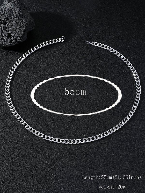 Men's Simple Stainless Steel Matching Necklace, Cuban Link Chain Necklace, Casual Versatile Grunge Mens Jewelry As Gift for Boy, Fashion Accessories for Wear, Fall Outfits, Fall Freshness