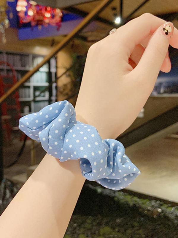 Bohemian Style Cute Colorblock Polka Dot & Plaid Pattern Hair Scrunchies, Fashion Hair Accessories for Women & Girls