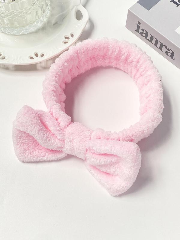 Cute Bow Decor Plush Hair Band, Soft Water Absorbent Hair Band, Face Wash & Makeup Hair Accessories for Women & Girls