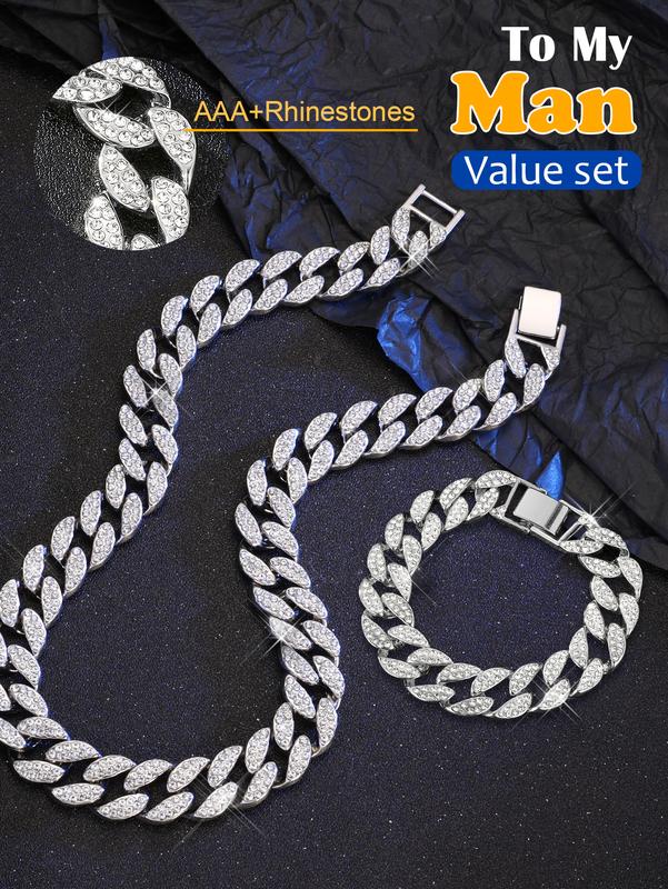 Cuban Link Chain and Bracelet Set for Men Women Iced Out Gift for Boys Hip Hop Rapper Jewelry