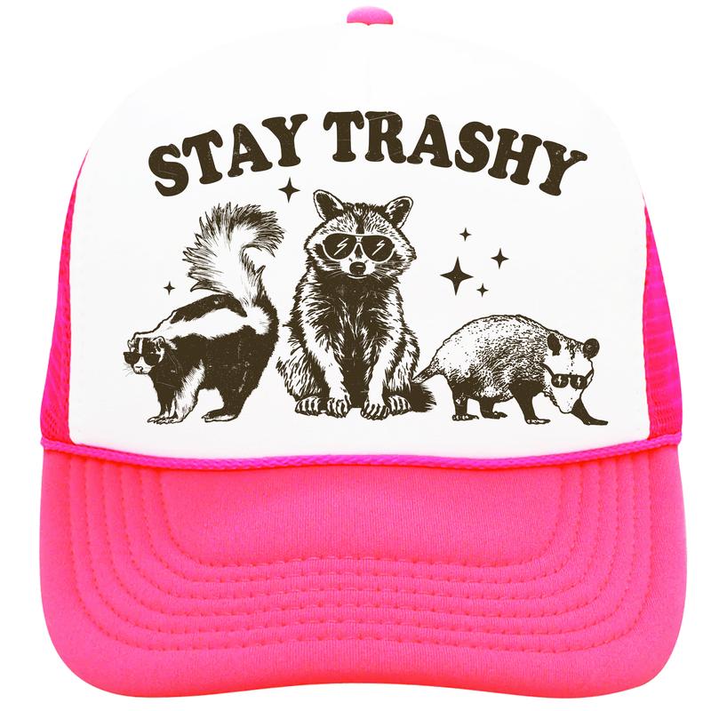 Stay Trashy Trucker Hat for Women and Men -Funny Raccoon Graphic Adjustable Hat - Summer Snapback