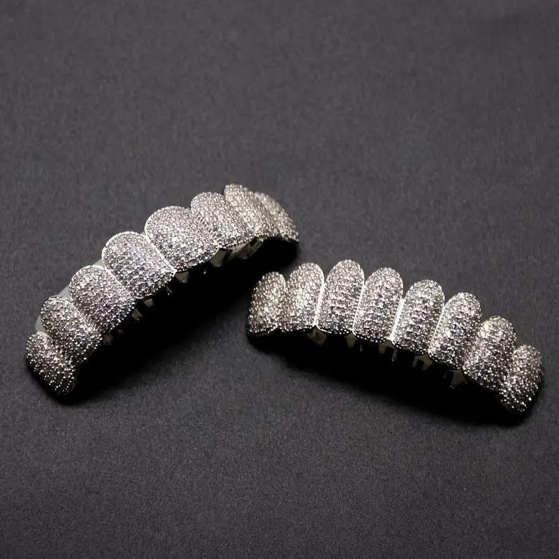 Hip Hop Cubic Zirconia Teeth Grills Punk Tooth Caps Cosplay Rapper Jewelry Glittering Hip Hop Cubic Zirconia Teeth Grills- 20 Piece Top & Bottom Set for Rappers and Cosplayers - Premium Punk Tooth Caps