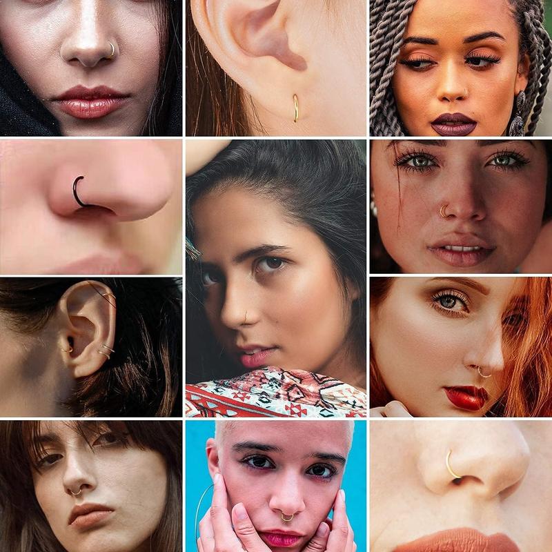 MILACOLATO G23 Titanium Nose Ring Hoops 20G 18G 16G 14G Septum Hinged Nose Rings Click Ring for Lip Helix Tragus Daith Rook Cartilage Lobe Earrings Conch Piercing Jewelry Hypoallergenic Nose Rings for Women Men