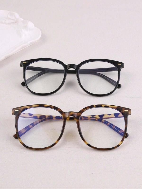 Women's Fashion Tortoiseshell & Plain Color Frame Eyeglasses Set, Casual Trendy Eyeglasses for Everyday Use, Fashion Accessories for Outdoor Activities