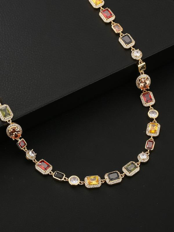 Colorful Rhinestone Decorated Pendant Necklace for Women & Girls, Y2k Jewelry, Fashion Jewelry for Party, Daily Clothing Decor, Trendy All-match & Exquisite Jewelry for Birthday Gift