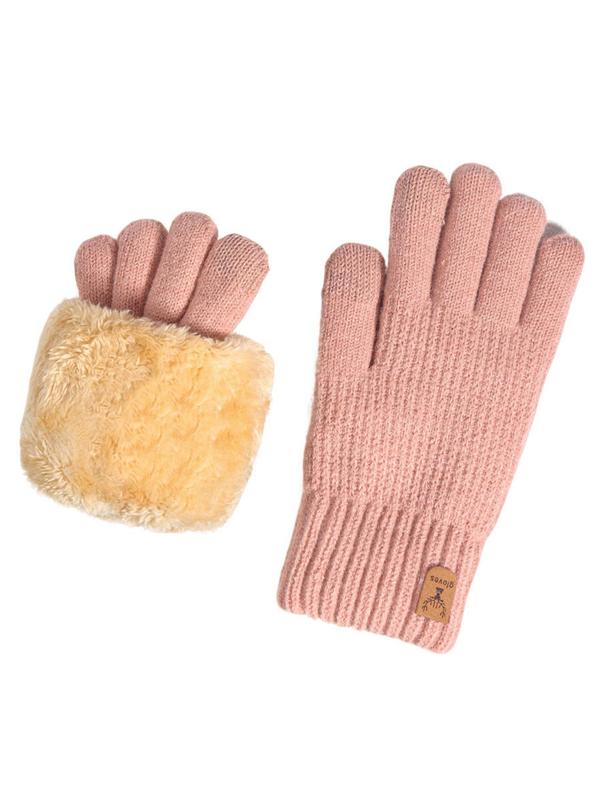 Men's Solid Fingerless Plush Gloves, Casual Warm Double Layer Thickened Gloves for Fall & Winter, Fashion Accessories for Men