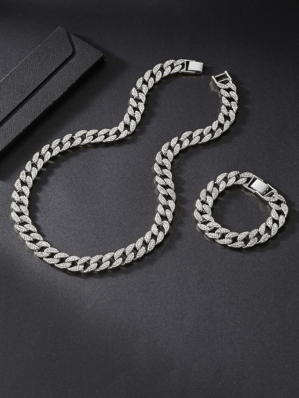 Cuban Link Chain and Bracelet Set for Men Women Iced Out Gift for Boys Hip Hop Rapper Jewelry