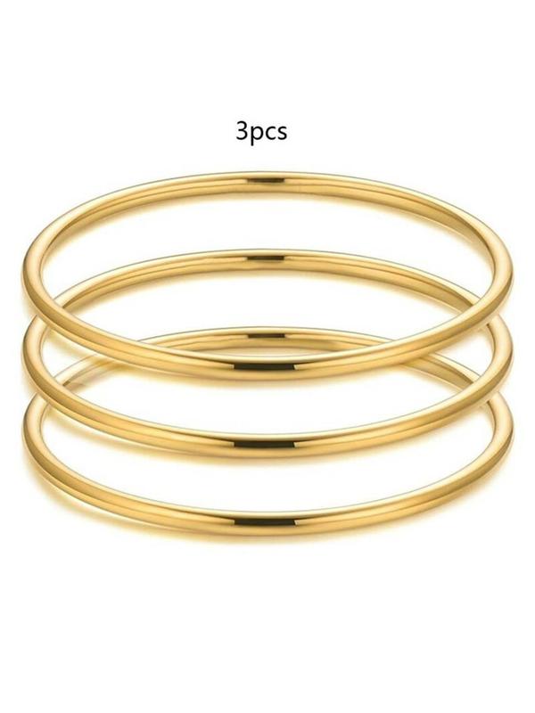 Women's Elegant Stainless Steel Bangle (3pcs), Fashion Jewelry for Party, Daily Clothing Decor, Trendy All-match & Exquisite Jewelry for Birthday Gift