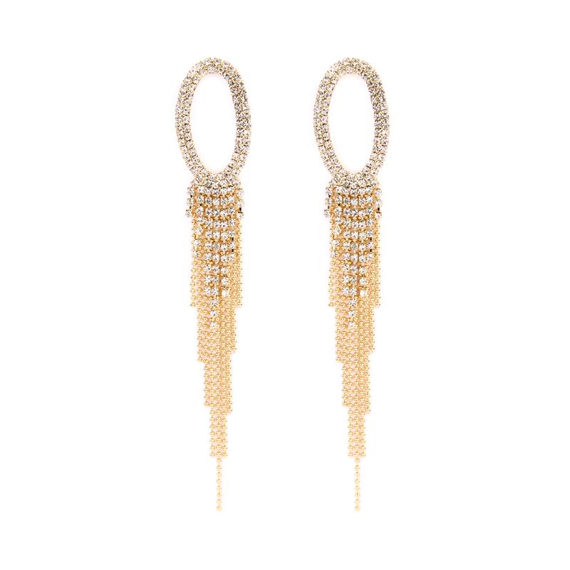 Radiant Oval Rhinestone Fringe Drop Earrings