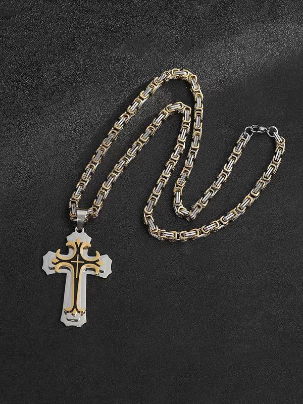 Men's Punk Style Cross Pendant Necklace & Chain Bracelet, Stainless Steel Jewelry Set, Fashion Accessories for Party, Daily Decor for Boy