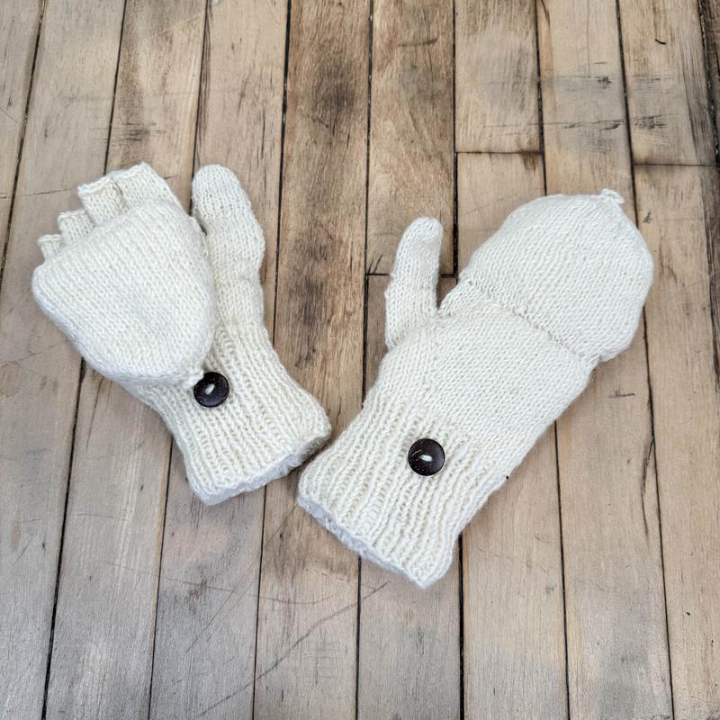 Hand Knit Convertible Mitten, Winter Unisex Gloves with Fleece Lining, Comfy and Warm Ski Gloves, Merino Wool, Texting Fingerless Gloves