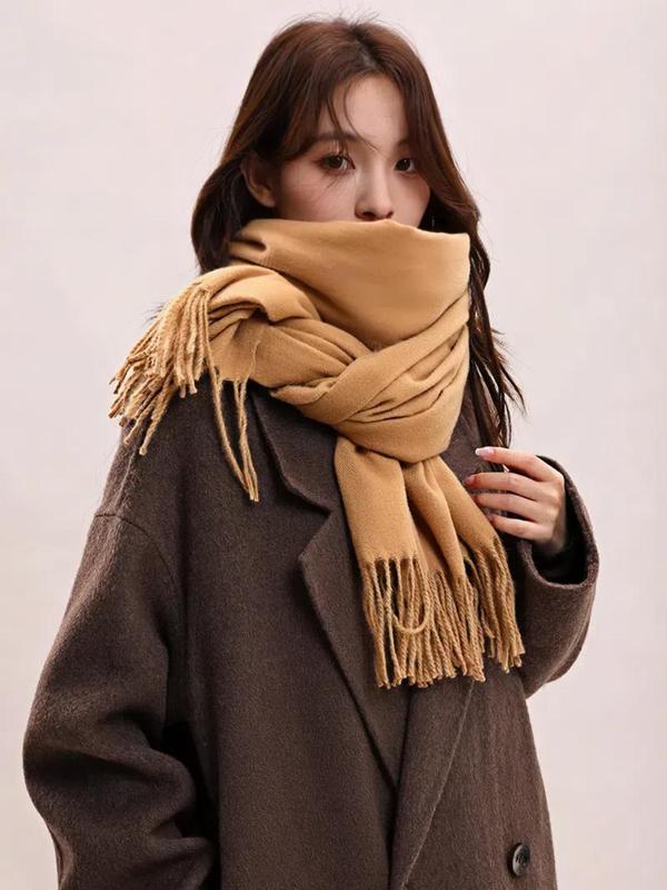 Women's Solid Color Tassel Decor Scarf, Casual Soft Warm Shawl for Fall & Winter, Fashion Accessories for Women & Girls