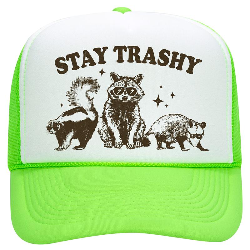 Stay Trashy Trucker Hat for Women and Men -Funny Raccoon Graphic Adjustable Hat - Summer Snapback