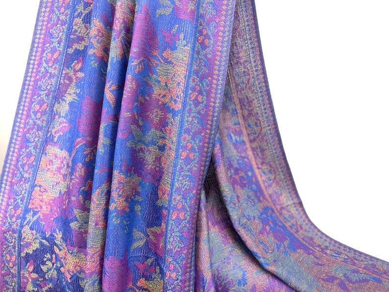 Royal Blue Floral Pashmina Scarf for Women - Multicolor Hair Wraps Light Weight Festival Shawl Mothers Day Gifts Bohemian Style Head Cover